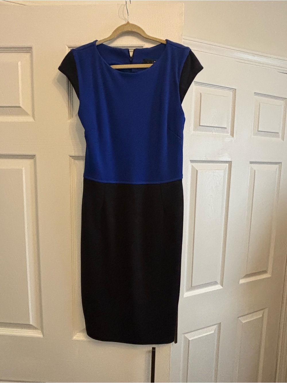 Aqua Two-Tone Cap-Sleeve Midi Dress in Royal Blue and Black